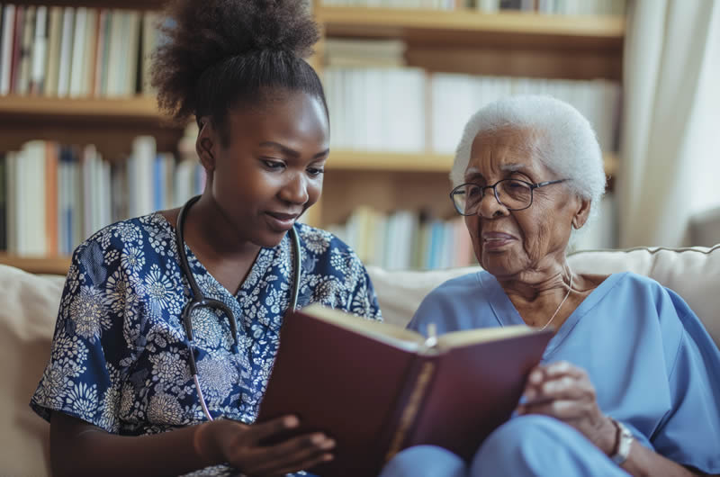 Reading to older person